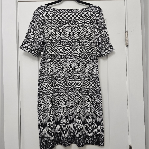 Karen Scott Sport Petites Black White Print Short Sleeve Dress Petite Large - Picture 4 of 7